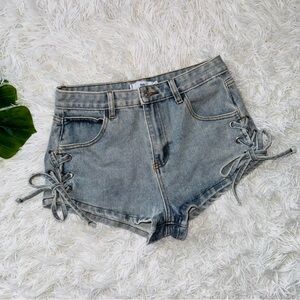 ADIKA | Lace Up Denim Shorts With Heart Details On Back Pockets Size Medium